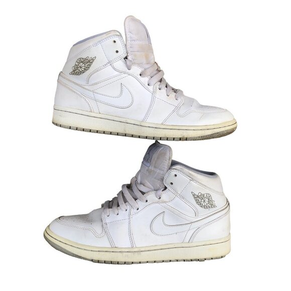 2016 Nike Air Jordan 1 Mid White Wolf Grey Size 8.5 - Picture 1 of 16